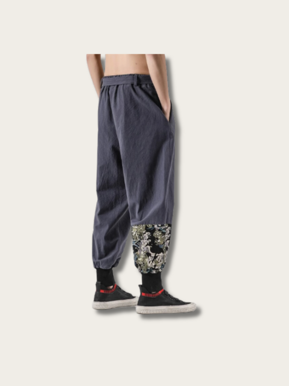 Dragon Flow Patchwork Japanese Jogger Pants - Large