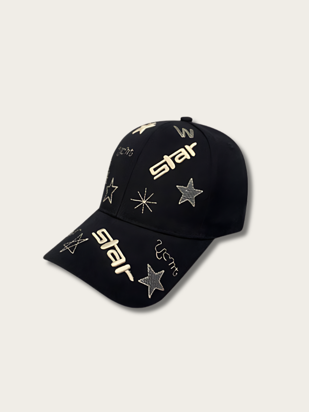 Embroidered Stars Japanese Cap - Black