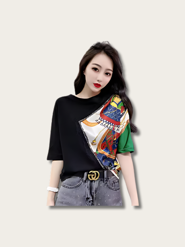 Patched Printed Japanese T Shirt - Small