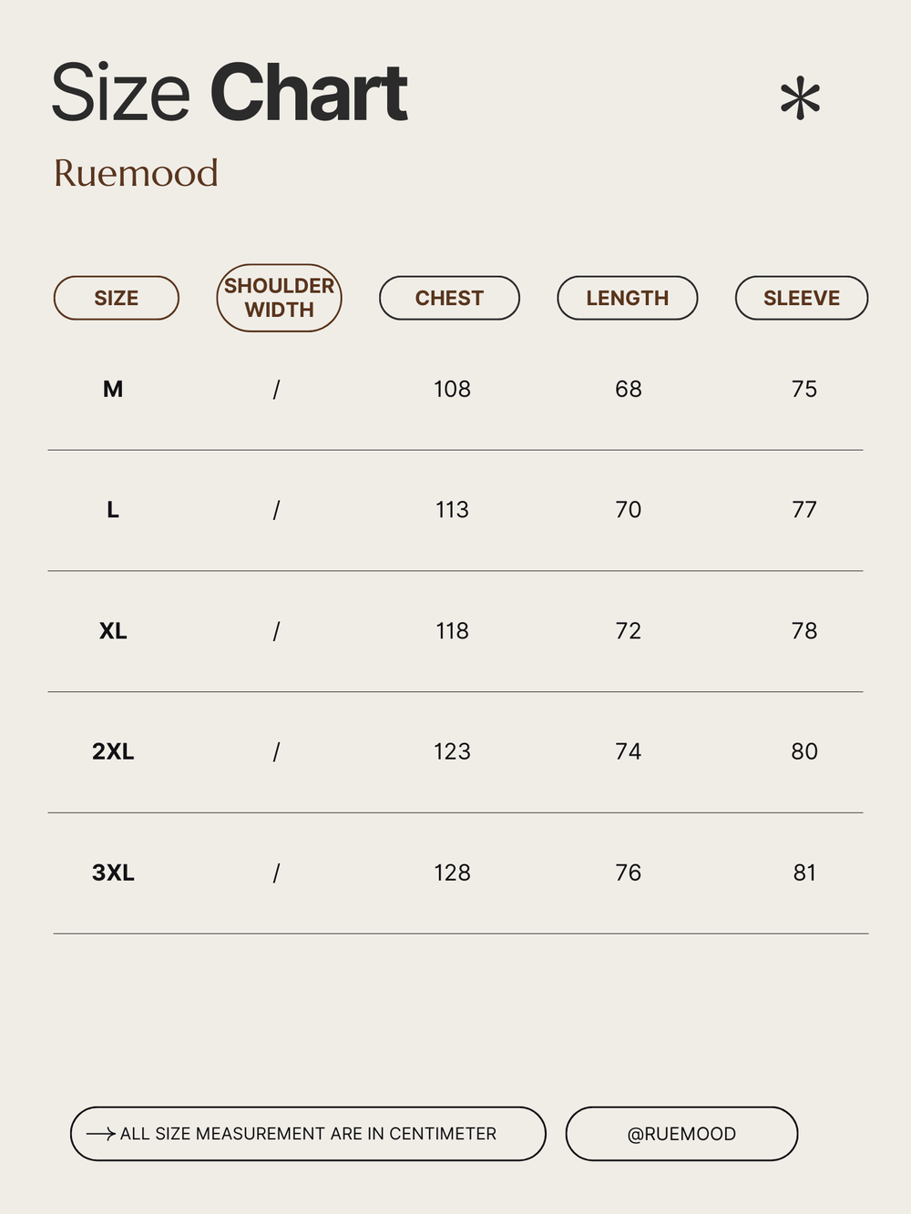 Size chart of Celestial Kitsune Nine Tail Japanese Streetwear