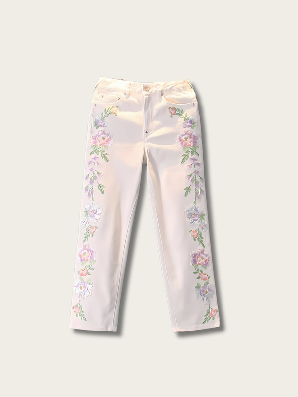 Floral Cascade Embroidered Japanese Pants - Small