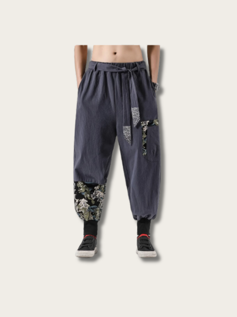 Dragon Flow Patchwork Japanese Jogger Pants - Medium