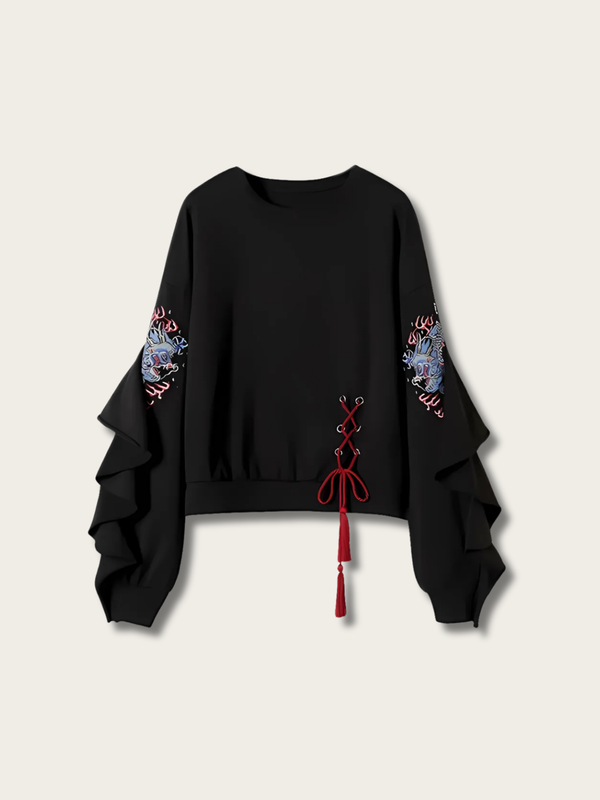Ruffled Sleeves Japanese Sweater - Small