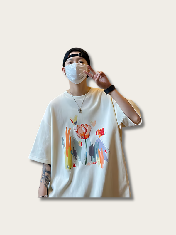 Flower Painted Japanese T Shirt - Small