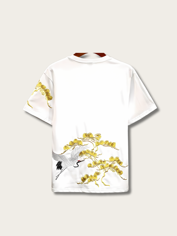 Embroidered Cool Crane Japanese T Shirt - Medium