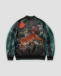 Black and green sukajan with a tiger, bamboo and Mount Fuji embroidered across the back