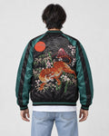 Model wearing the bamboo tiger sukajan, back view of the embroidery
