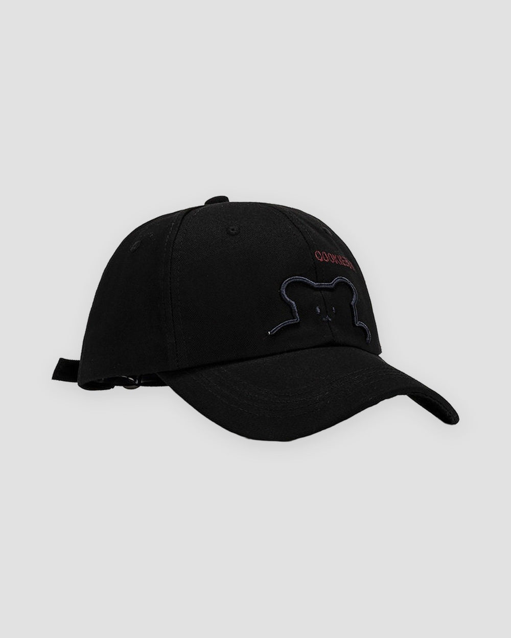 Black bear outline embroidered baseball cap, three-quarter view