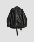 Black PU leather biker jacket, back view with the belt