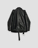 Black PU leather biker jacket, back view with the belt