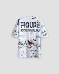 White graffiti T-shirt, back view with black lettering and splatter