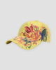 Yellow baseball cap embroidered with butterflies and flower vines