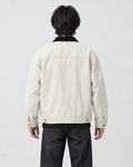 Model wearing the corduroy collar chore jacket, back view