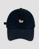 Black cotton baseball cap with a small embroidered corgi on the front