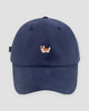 Navy cotton baseball cap with a small embroidered corgi on the front