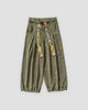 Army green corduroy wide-leg pants with embroidered crane tapes