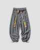 Gray corduroy wide-leg pants with embroidered crane tapes