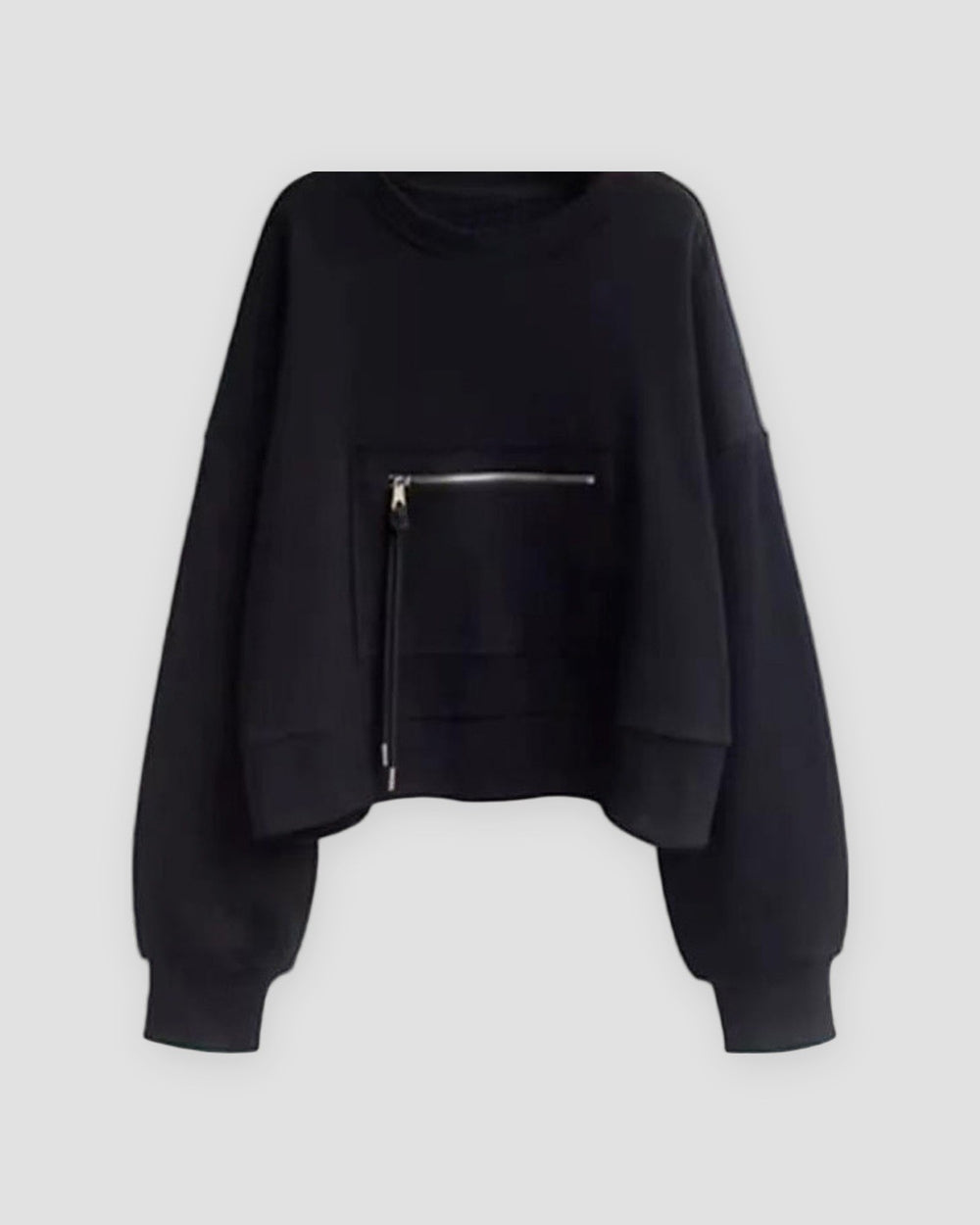 Black cropped zip pocket sweatshirt, front view