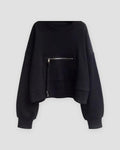 Black cropped zip pocket sweatshirt, front view
