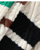 Close-up of the fluffy sleeve stripes in several colors