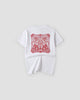 White dragon seal embroidered T-shirt, back view, red square dragon seal panel