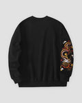 Back of the black sweatshirt with the dragon embroidered down the sleeve