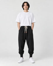 Drawstring Drop-Crotch Harem Pants
