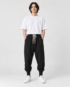 Drawstring Drop-Crotch Harem Pants