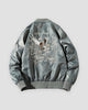 Slate gray padded bomber jacket seen from behind with the air club eagle and Japan map embroidery