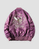 Purple padded bomber jacket seen from behind with the air club eagle and Japan map embroidery