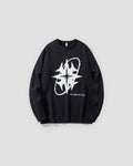 Black knit sweater with a large off-white eight-point star and ring