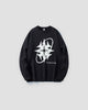 Black knit sweater with a large off-white eight-point star and ring