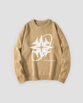 Khaki knit sweater with a large off-white eight-point star