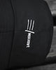 Close-up of the white three-line mark embroidered on the side of the hat