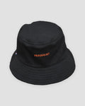 Black bucket hat with PARANOID embroidered in orange across the front