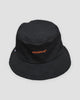 Black bucket hat with PARANOID embroidered in orange across the front