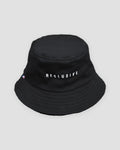 Black bucket hat with RECLUSIVE embroidered in white across the front