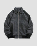Black faux suede bomber jacket, front view