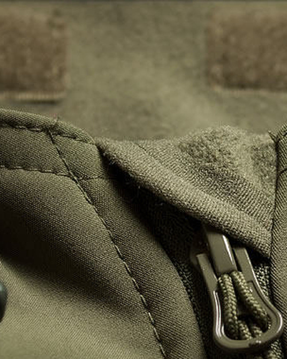 Close-up of the high zip collar and hood