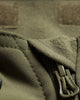 Close-up of the high zip collar and hood