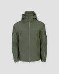 Army green fleece-lined softshell hooded jacket, front view