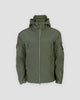 Army green fleece-lined softshell hooded jacket, front view