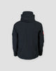 Black softshell hooded jacket, back view