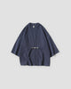 Navy haori jacket with a knotted frog toggle, front view