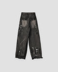 Graffiti wash wide-leg jeans, back view with flap pockets