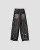 Graffiti wash wide-leg jeans, back view with flap pockets