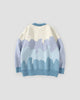 Blue landscape color block knit sweater, back view