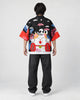 Model wearing the lucky cat print haori, back view