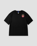 Black daruma T-shirt, front view, small daruma print on the left chest