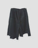 Black asymmetric panelled knee-length shorts, back view